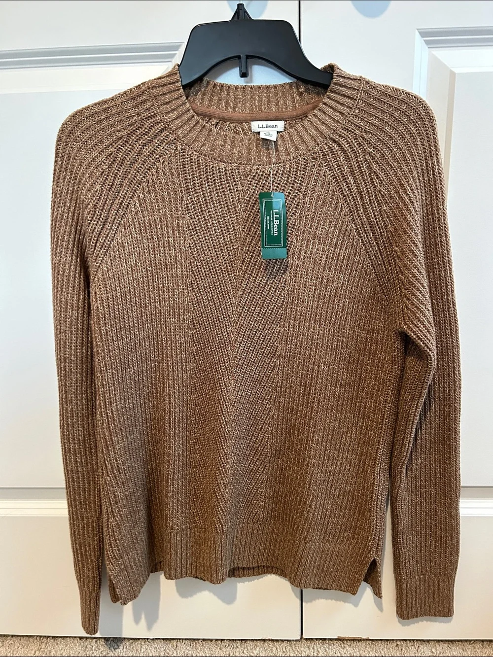 NWT L.L. Bean Women's Camel Brown Ribbed Crewneck Sweater